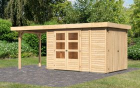 Berging / tuinhuis SET onbehandeld met aanbouw bergruimte/ kast, aanbouw dak 2,4 m breed, grondoppervlakte: 6,71 m²