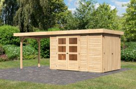 Berging / tuinhuis SET met aanbouw bergruimte/ kast, Kleur: natuur, slepend dak 2,8 m breed, grondoppervlakte: 6,71 m².