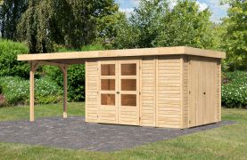 Berging / tuinhuis SET onbehandeld met aanbouw bergruimte/ kast, aanbouwdak 280 cm, grondoppervlakte: 7,75 m²
