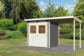 Fietsenhok / schuur SET terra grijs met aanbouwdak, grondoppervlakte: 3,02m²