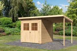 Berging / tuinhuis SET ACTION 12 onbehandeld met aanbouwdak, grondoppervlakte: 4,45m²