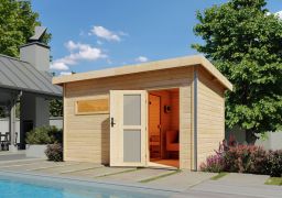 Buitensauna / saunahuis "Linnea 3" SET met matglazen deur & kachel 9 kW - 396 x 231 cm (B x D), grondoppervlakte: 8,4 m².