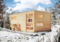 Saunahuis "Iida" SET met kachel 9 KW, kleur: onbehandeld - 508 x 276 cm (B x D), grondoppervlakte: 13,1 m²