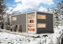 Saunahuis "Iida" SET met 9 KW kachel, kleur: terra grijs - 508 x 276 cm (B x D), grondoppervlakte: 13.1 m²