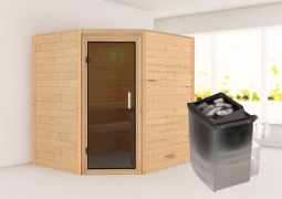 Sauna "Kirsa" SET ACTION met grafiet deur & kachel 9 kW - 196 x 170 x 198 cm (B x D x H)