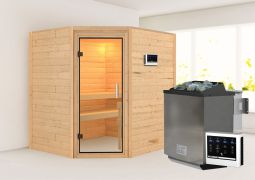 Sauna "Kirsa" SET ACTION 2 met heldere glazen deur en kachel BIO 9 kW - 196 x 170 x 198 cm (B x D x H)