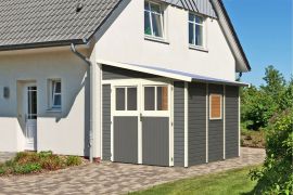 Tuinhuis / berging met dubbele deuren, kleur: terra grijs, grondoppervlakte: 6.22 m²