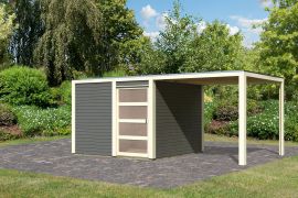 Berging / tuinhuis SET terra grijs met aanbouwdak, grondoppervlakte: 7,6m²