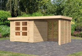 Modern tuinhuis SET met aanbouw dak, kleur: onbehandeld, grondoppervlakte: 5,76 m²