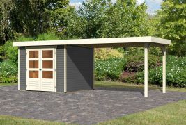 Modern tuinhuis SET met dubbele deuren & aanbouwdak, kleur: terra grijs, grondoppervlakte: 5,76 m²