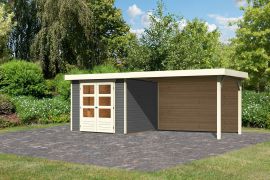 Fietsenhok / schuur SET terra grijs met aanbouwdak 2,8 m breed, achterwand, grondoppervlakte: 5,76 m²