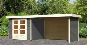 Berging / tuinhuis SET terra grijs met aanbouwdak 2,8 m breed, zij- en achterwand, grondoppervlakte: 5,76 m²