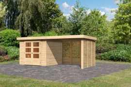Berging / tuinhuis SET onbehandeld met aanbouwdak 2,8 m breed, grondoppervlakte: 5,76 m²