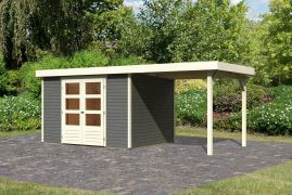 Berging / tuinhuis SET met aanbouwdak, kleur: terra grijs, grondoppervlakte: 7,21 m²
