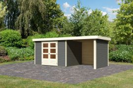 Berging / tuinhuis SET terra grijs met aanbouwdak 2,4 m breed, zij- en achterwand, grondoppervlakte: 7,21 m²