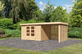 Berging / tuinhuis SET onbehandeld met aangebouwd dak 2,4 m breed, grondoppervlakte: 7,21 m²