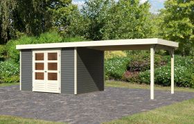 Berging / tuinhuis SET terra grijs met aanbouwdak 2,8 m breed, grondoppervlakte: 7,21 m²