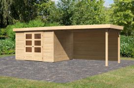 Berging / tuinhuis SET met groot aanbouwdak, kleur: onbehandeld, grondoppervlakte: 7,21 m²