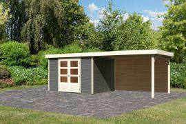 Berging / tuinhuis SET terra grijs met aanbouwdak 2,8 m breed, achterwand, grondoppervlakte: 7,21 m²