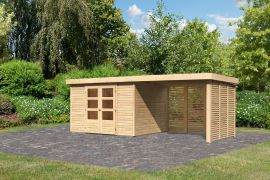 Berging / tuinhuis SET onbehandeld met aanbouwdak 2,8 m breed, grondoppervlakte: 7,21 m²