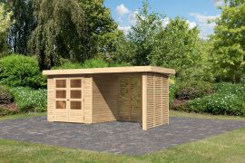 Berging / tuinhuis SET ACTION onbehandeld met aanbouwdak 2,4 m breed, grondoppervlakte: 4,45 m²