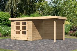 Berging / tuinhuis SET ACTION onbehandeld met verlengd dak 2,4 m breed, achterwand, grondoppervlakte: 5,05m²