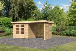 Berging / tuinhuis SET ACTION onbehandeld met aanbouwdak 2,4 m breed, grondoppervlakte: 5,05 m²