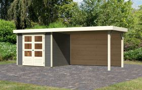 Berging / tuinhuis SET ACTION met aanbouwdak & dubbele deuren, kleur: terra grijs, grondoppervlakte: 5.05 m²