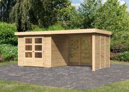Berging / tuinhuis SET ACTION onbehandeld met aanbouwdak 2,8 m breed, grondoppervlakte: 5,05 m²