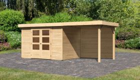 Berging / tuinhuis SET onbehandeld met aanbouw dak 2,4 m breed, achterwand, grondoppervlakte: 6,35m².