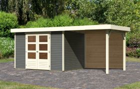 Berging / tuinhuis SET terra grijs met 2,4 m aanbouwdak, achterwand, grondoppervlakte: 6,35 m²