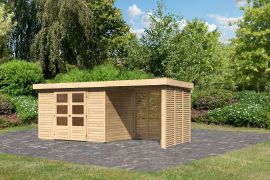 Berging / tuinhuis SET onbehandeld met aangebouwd dak 2,4 m breed, grondoppervlakte: 6,35 m²