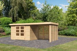 Berging / tuinhuis SET onbehandeld met aangebouwd dak 2,8 m breed, grondoppervlakte: 6,35m²
