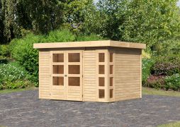 Berging / tuinhuis met platdak met hoek raam zonder dakleer, kleur: onbehandeld, grondoppervlakte: 7 m²