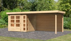 Berging / tuinhuis SET onbehandeld met aanbouwdak 2,8 m breed, achterwand, grondoppervlakte: 5,07m²