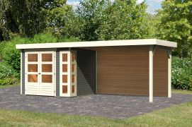 Fietsenhok / schuur SET terra grijs met aanbouwdak 2,8 m breed, achterwand, grondoppervlakte: 5,07 m²