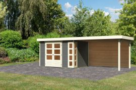 Fietsenhok / schuur SET terra grijs met aanbouwdak 2,8 m breed, achterwand, grondoppervlakte: 6,35 m²