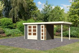 Berging / tuinhuis SET terra grijs met aanbouwdak 2,4 m breed, grondoppervlakte: 7m²