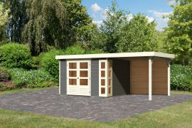 Fietsenhok / schuur SET terra grijs met aanbouwdak 2,4 m breed, achterwand, grondoppervlakte: 7 m²