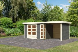 Berging / tuinhuis SET terra grijs met aanbouwdak 2,4 m breed, zij- en achterwand, grondoppervlakte: 7 m²