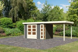 Berging / tuinhuis SET terra grijs met aanbouwdak 2,8 m breed, grondoppervlakte: 7m²
