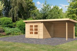 Berging / tuinhuis SET onbehandeld met aanbouwdak 3,2 m breed, achterwand, grondoppervlakte: 7m²