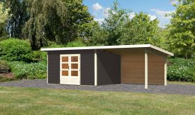 Berging / tuinhuis SET terra grijs met aanbouw dak 3,3 m breed, achterwand, grondoppervlakte: 9,3 m²