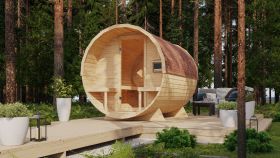 Buitensauna vat- barrelsauna 2, kleur: onbehandeld - 225 x 295 cm (B x D), grondoppervlakte: 6,6 m²