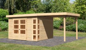 Berging / tuinhuis SET onbehandeld met aanbouw dak 2,4 m breed, grondoppervlakte: 9m²