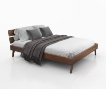 Eenpersoonsbed / logeerbed Engordany 09 / massief beukenhout / gelakt / ligvlak: 140 x 200 cm / kleur: walnoot / met stevige hoofdsteun / lange levensduur