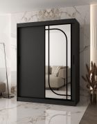Kast met schuifdeuren / kledingkast | matzwart | 150 x 62 x 200 cm | 2 kledingstangen | betrouwbaar schuifsysteem | 5 vakken | decoratieve spiegel