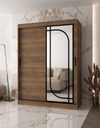 Kast met schuifdeuren / kledingkast | Kleur: Walnoot Warmia | 150 x 62 x 200 cm | 2 kledingstangen | betrouwbaar schuifsysteem | 5 vakken | decoratieve spiegel