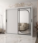 Kast met schuifdeuren | Mat wit | decoratieve spiegel | 200 x 62 x 200 cm | 10 vakken | 2 kledingstangen | Moderne details | Kledingkast