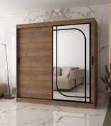 Kast met schuifdeuren | Kleur: Walnoot Warmia | decoratieve spiegel | 200 x 62 x 200 cm | 10 vakken | 2 kledingstangen | Moderne details | Kledingkast